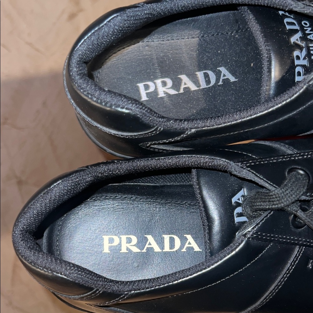 Prada Men's Black Leather Sneakers - Picture 2 of 3